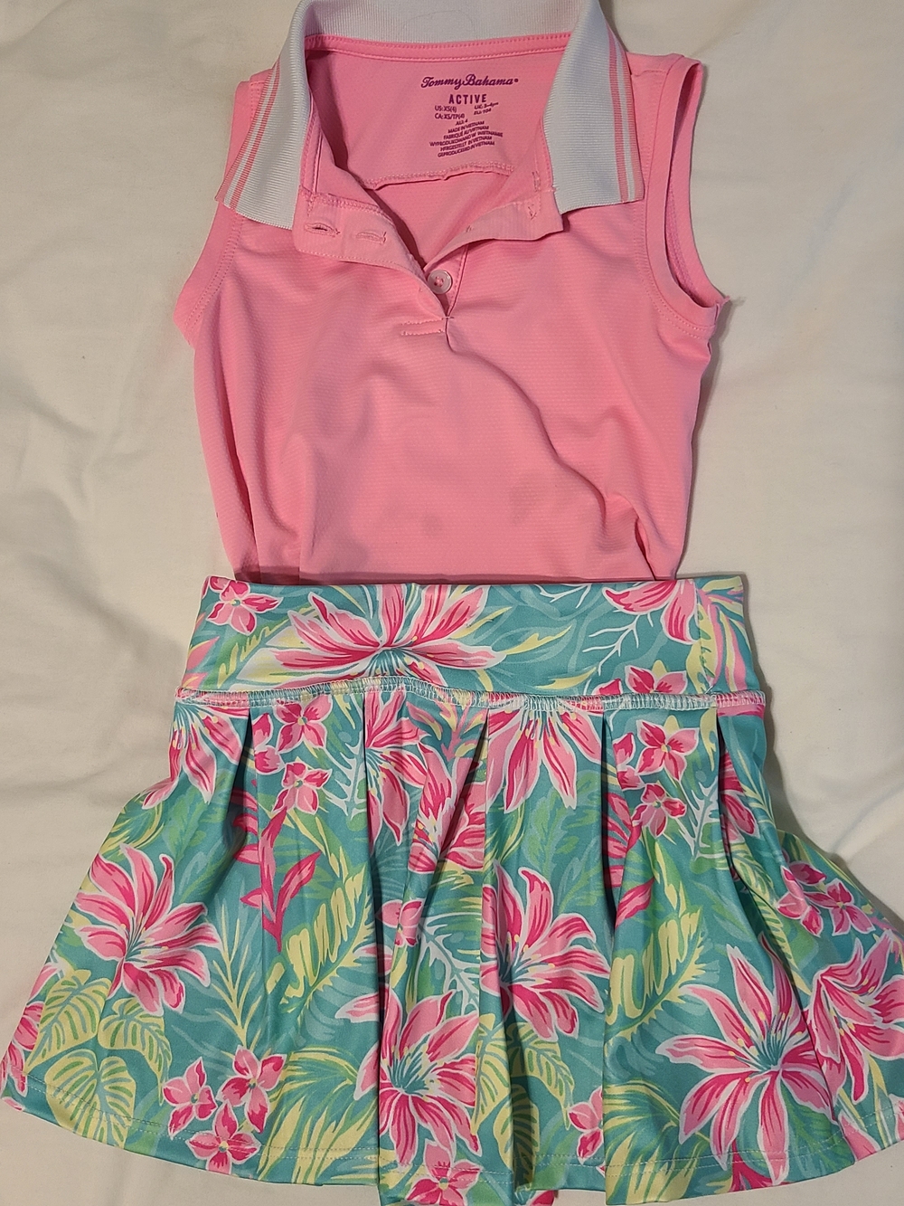 Tommy Bahama Pink Sleeveless Polo with Teal Floral Skort